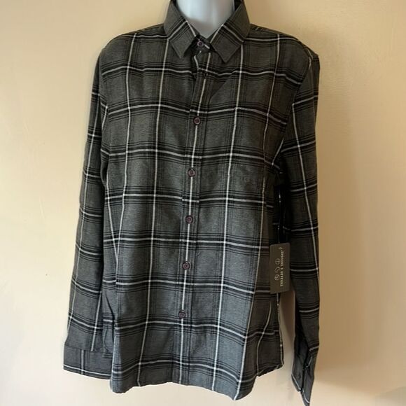 Threads 4 Thought Gray Flannel Button Down Top Sz S - Picture 2 of 4